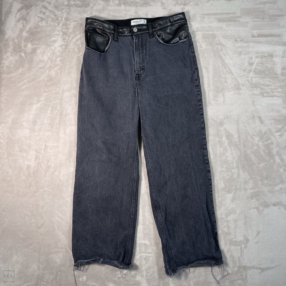 Abercrombie & Fitch Women's Jeans 90s Relaxed High Rise Denim Faux Leather